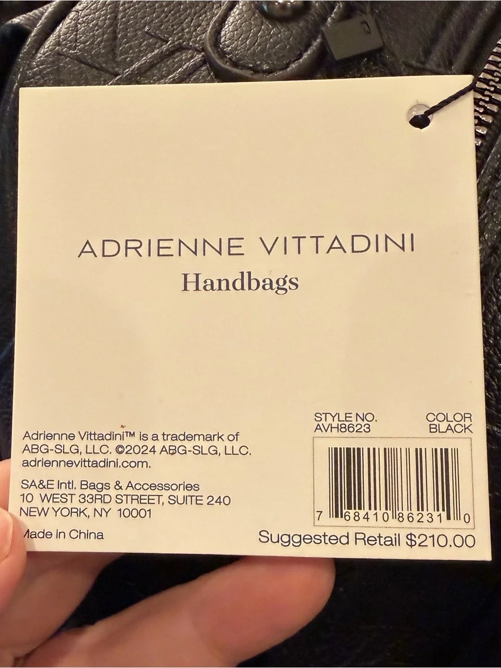ADRIENNE Vittadini BLACK BACKPACK Debossed Logo Style NEW $210 Medium Travel